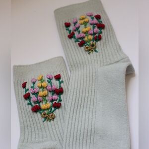 New Light blue hand embroidered flower socks, flowers bouquet socks